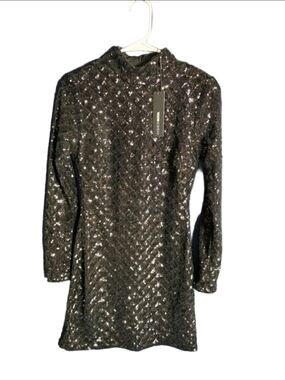 Women's Fashion Nova Black Silver Sequin Mini Dress S Party y2k Festive Wedding